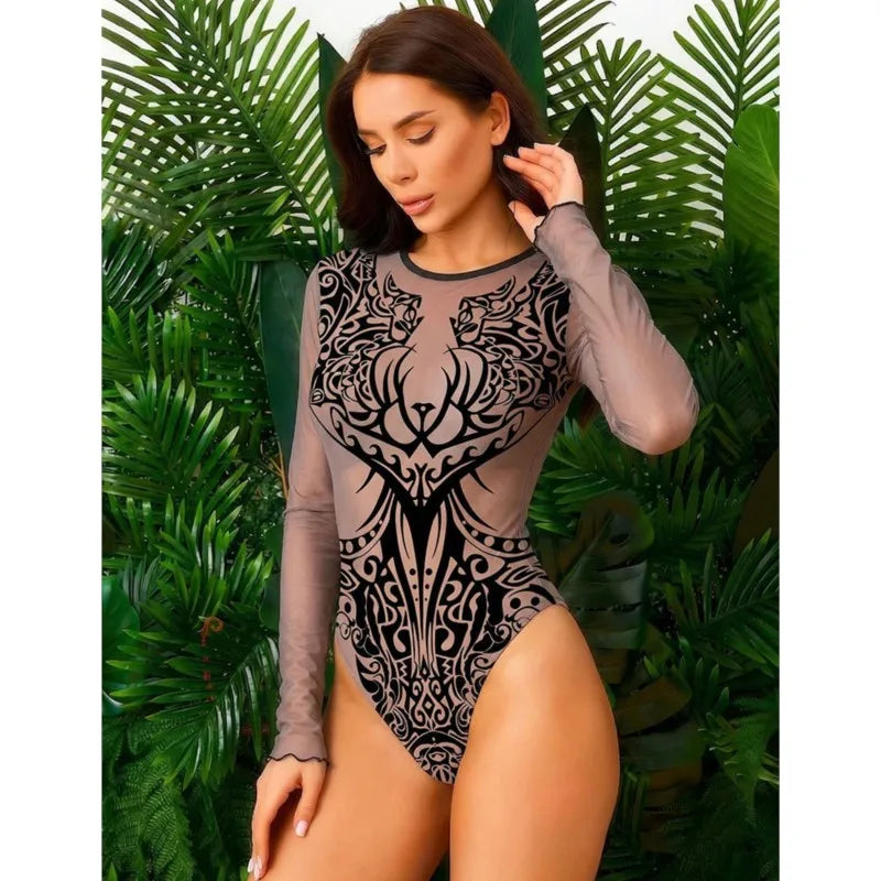 Mesh High Waist Sexy Swimsuit Women Summer Bathing Suit Bikini Set Long Sleeve Swimwear Beach Swimming Suit For Female Купальник