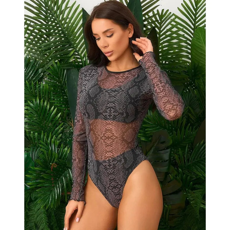 Mesh High Waist Sexy Swimsuit Women Summer Bathing Suit Bikini Set Long Sleeve Swimwear Beach Swimming Suit For Female Купальник