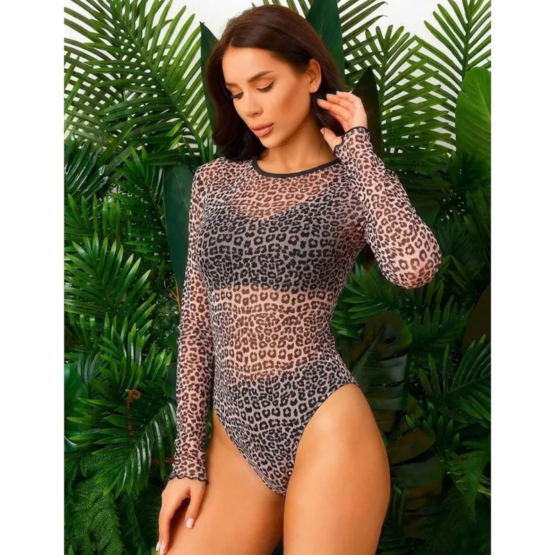 Mesh High Waist Sexy Swimsuit Women Summer Bathing Suit Bikini Set Long Sleeve Swimwear Beach Swimming Suit For Female Купальник